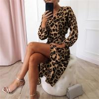 New Fashion Autumn Winter Women's Leopard Print Dress V-Neck High-Waisted Asymmetrical Skirt Casual Ankle-Length Chiffon Dress - details 10