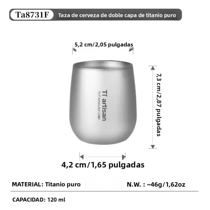 Taza De Café Para Camping Tiartisan De Titanio Ultraligera Doble Pared Para Excursiones Y Pícnics Resistente Al Agua Boilind No Reutilizable - 1