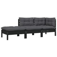 vidaXL Muebles de jardín 3 pzas con cojines madera maciza pino Marrón y gris, Natural y crema, Blanco Conjunto Terraza Muebles Jardín Exterior Juego de Muebles de jardín Mueble Jardín Exterior Muebles de Salon Exterior - details 0
