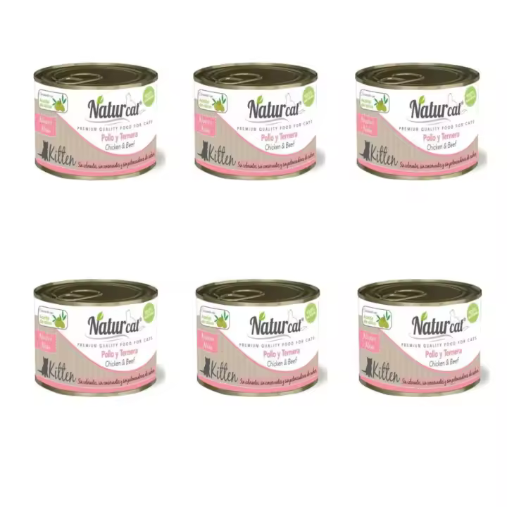 6 LATAS X 200g. Naturcat Kitten Pollo y Ternera para Gatos - Alimento Húmedo de Lujo para Gatitos y Gatos Junior - 1