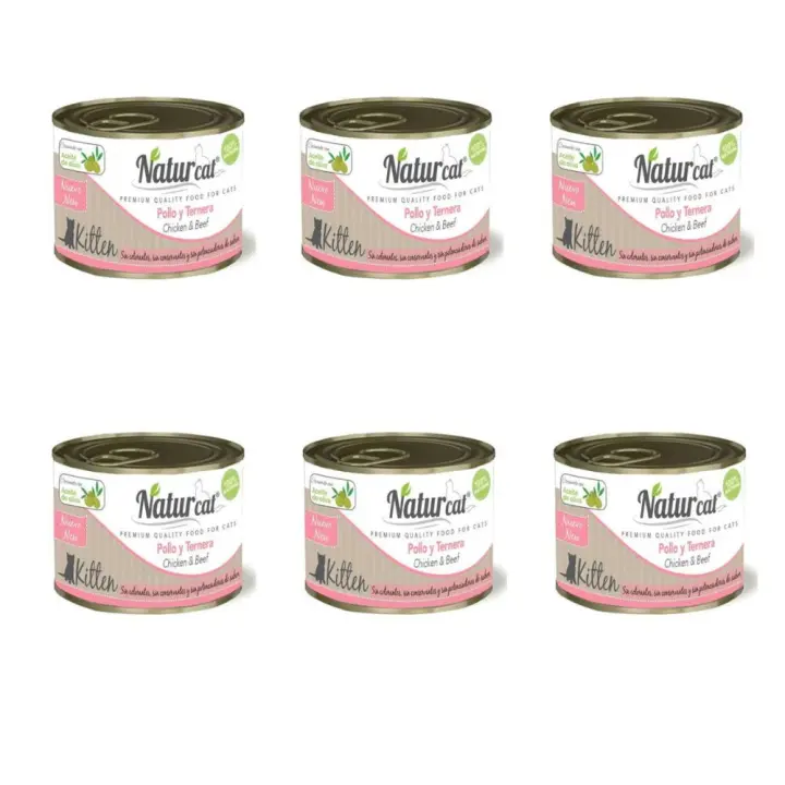 6 LATAS X 200g. Naturcat Kitten Pollo y Ternera para Gatos - Alimento Húmedo de Lujo para Gatitos y Gatos Junior - 1