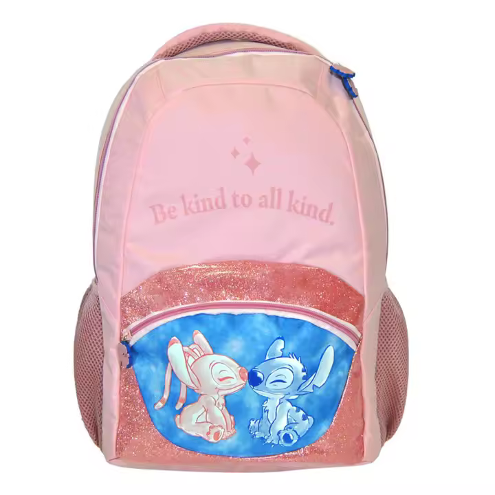Mochila Stitch Disney 42cm, Mochila Grande Escolar Infantil para Niñas, Compartimiento Grande, Bolsillo Frontal, Mochila Stitch y Angel, Color Rosa, Regalo Cumpleaños, Navidad, Reyes - 1