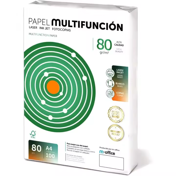 Folios A4 80gr 100 hojas, Papel Multiusos para Impresora, Folios para Impresoras Laser y de Inyección, Fotocopiadora, Fax, Para uso Oficina, Material Escolar, Paquete folios. m-office - 1