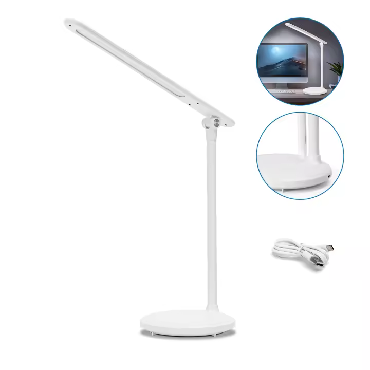 Aigostar lámpara escritorio LED, flexo de escritorio plegable con cable, batería recargable, 3 modos, 5 niveles de brillo, puerto tipo C, función de memoria, control táctil, flexible ajustable,blanco - 1