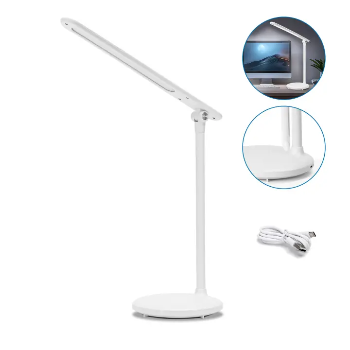 Aigostar lámpara escritorio LED, flexo de escritorio plegable con cable, batería recargable, 3 modos, 5 niveles de brillo, puerto tipo C, función de memoria, control táctil, flexible ajustable,blanco - 1