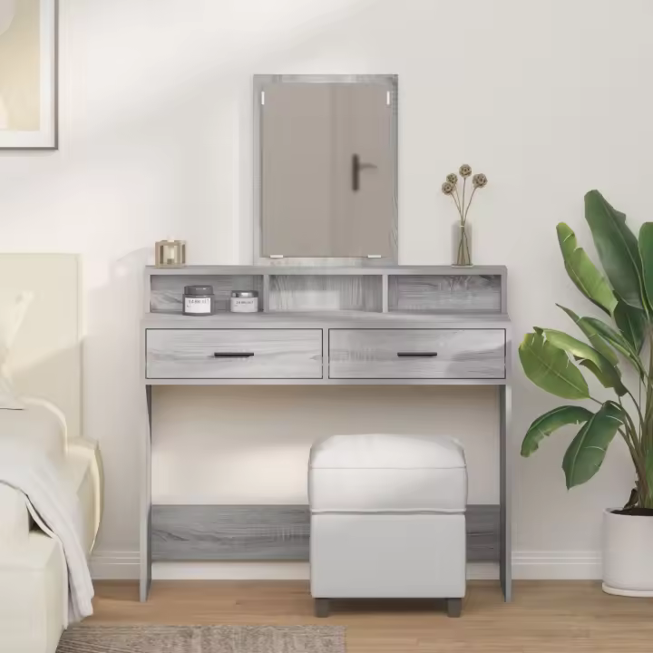 Mesa de tocador vidaXL con cajones Gris Sonoma 100x41x140 cm - 1