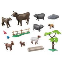 Playmobil (71307) set de animales, vaca, ternero, cabra, cabrito, oveja, cordero, cerdos panzudos, pajaros, Country - details 2