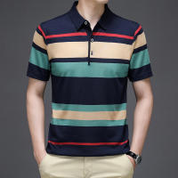 Camisa Polo De Hombre Para Verano 2024 Con Rayas Tejida Cómoda Y Fresca Estilo Casual Moda T-shirt Manga Corta Color Contraste - details 3