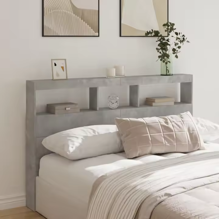 Cabecero de cama con luz LED gris hormigón 160x17x102 cm - 1