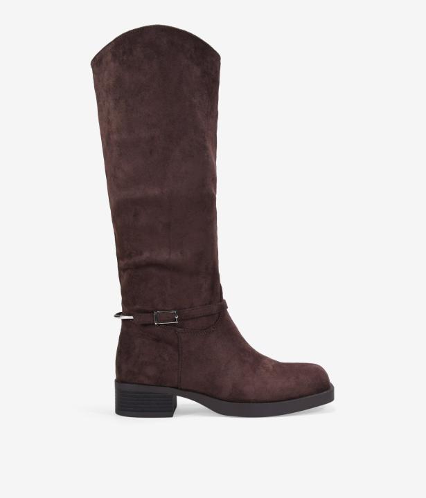 Botas Altas Para Mujer Con Caña Lisa - Cremallera Lateral, Suela Plana Con Tacón Bajo Y Hebilla Decorativa, Ideales Para Otoño E Invierno