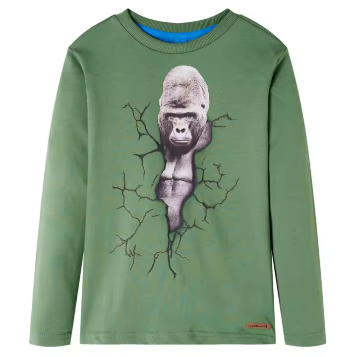 Camiseta infantil de manga larga oscuro 92 en color Ocre/Petróleo/Caqui - 1