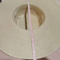 Sombrero De Sol Para Mujer Y Hombre Color Sólido De Moda Con Rhinestone 14cm Grande Paja Resistente Al Sol Plegable Para Playa Y Viajes - details 36