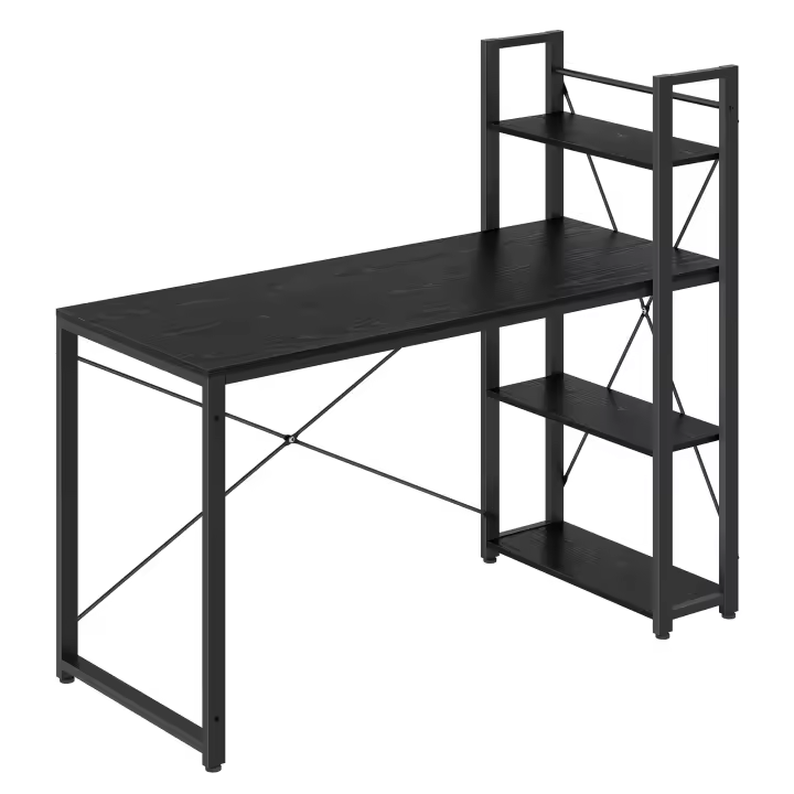 VASAGLE Escritorio, Mesa de Ordenador con Estantes a Derecha o Izquierda, Mesa de Oficina de 137,2 cm, para Estudio, Oficina en Casa, Fácil Montaje, Negro Ébano - 1