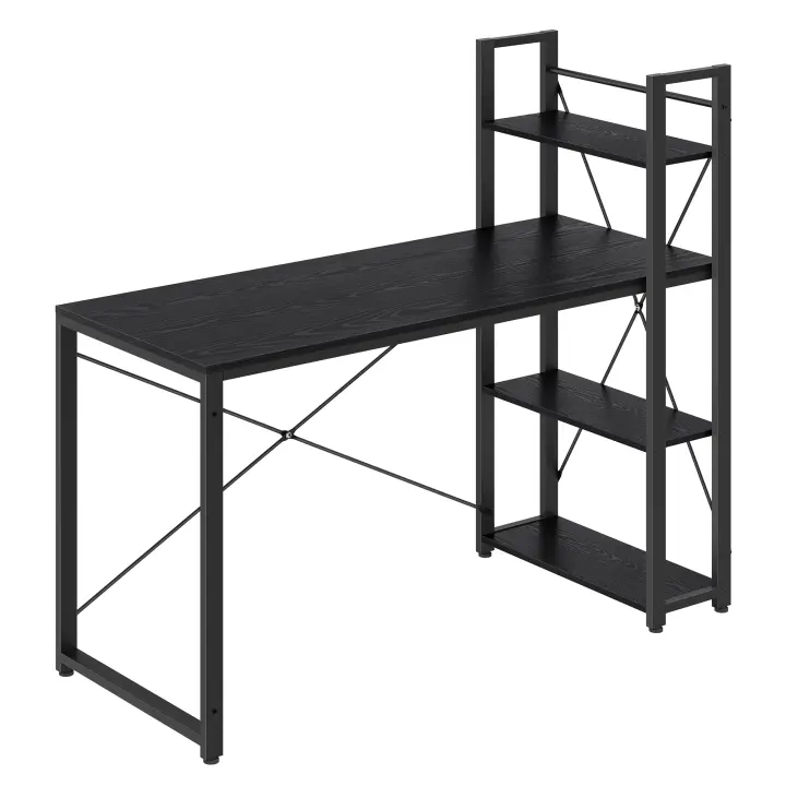 VASAGLE Escritorio, Mesa de Ordenador con Estantes a Derecha o Izquierda, Mesa de Oficina de 137,2 cm, para Estudio, Oficina en Casa, Fácil Montaje, Negro Ébano - 1
