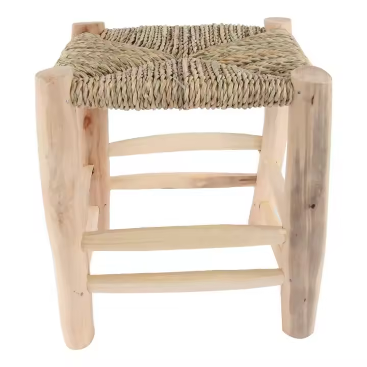 Taburete Marroquí de Madera de Limonero y Anea - Silla de Esparto natural para cocina y bar - Artesanía Marroquí 100% Hecho a mano - 3 tamaños - ECO Friendly - 1
