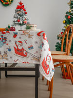 Mantel Navideño Lavable En Poliéster Rojo Con Diseño De Casa De Muñeco De Nieve Y Árboles De Navidad Para Fiesta Picnic Y Cena Decoración - details 1