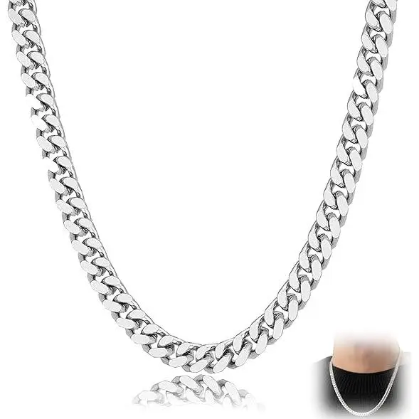 Cadena de eslabones cubanos de plata, collar de cadena de plata para niños de acero inoxidable 316L, joyería de hip hop - 1