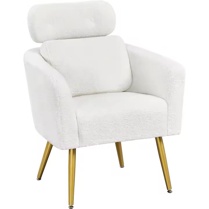 Butaca de Salón con Reposacabezas Ajustable 3 Posiciones Silla de Ocio Respaldo Ergonómico y Soporte Lumbar Sillón Relax Individual Carga 136 kg para Salón, Dormitorio, Oficina Blanco - 1