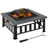 Outsunny Brasero Exterior Hoguera Multifuncional 3 en 1 Cuadrada Cubo de Hielo para Calefacción Barbacoa Terraza Jardín Negro - details 0