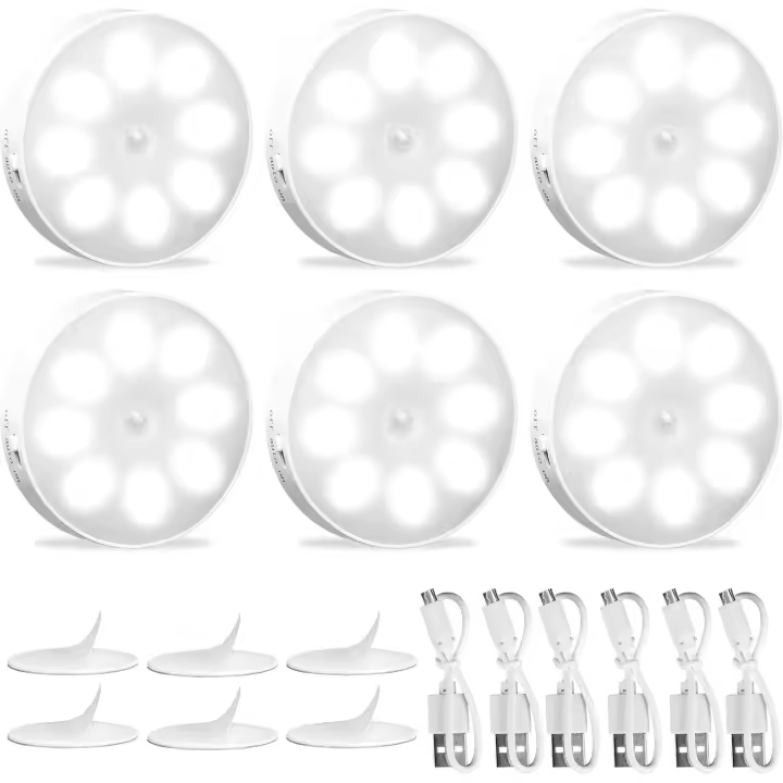 Luz nocturna con sensor de movimiento recargable por USB, luz para armario, 8 LED, 3 modos (automático/encendido/apagado) - 1