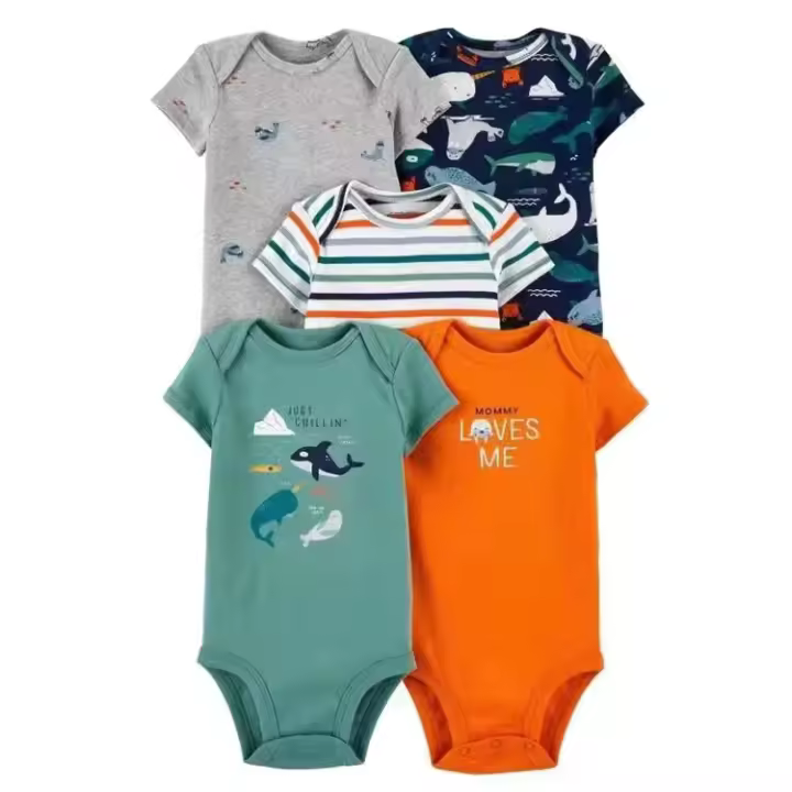 Ropa para niños, novedad de verano, mono triangular de manga corta para bebés, ropa para gatear, mono de bebé de cinco piezas - 1