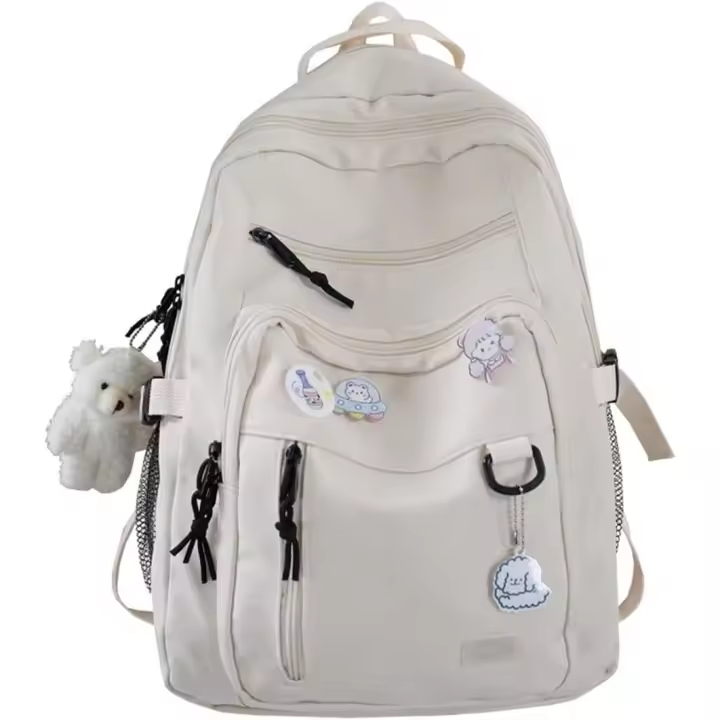 Mochila Estética Linda Adolescentes Niñas Oso Pin Bolsas De Libros Beige - 1