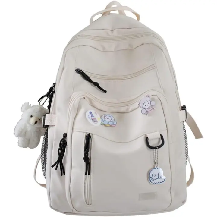 Mochila Estética Linda Adolescentes Niñas Oso Pin Bolsas De Libros Beige - 1