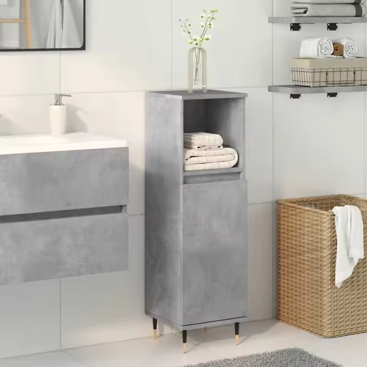 vidaXL Armario de baño madera contrachapada gris hormigón 30x30x100 cm - 1