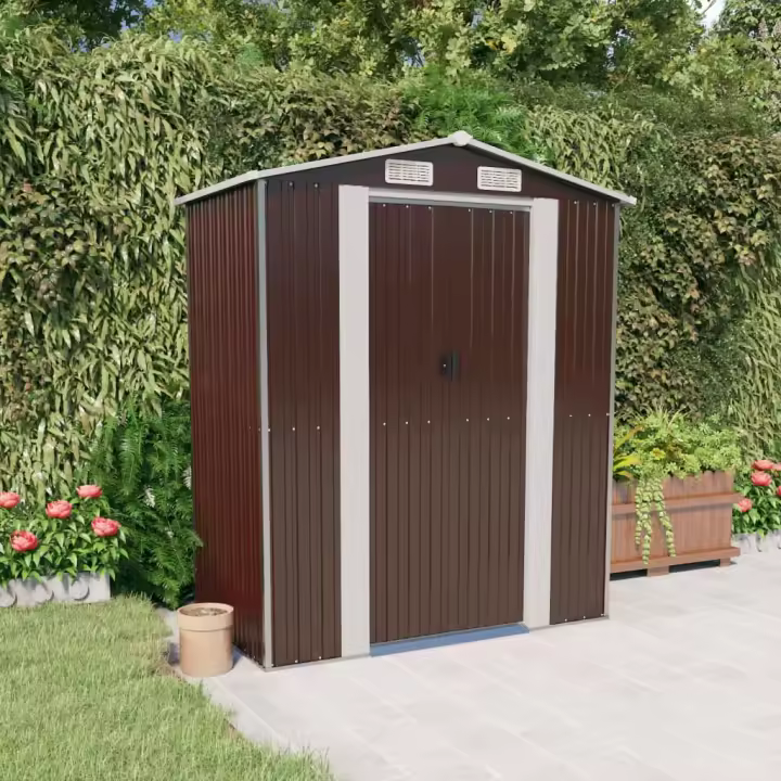 vidaXL Cobertizo jardín acero galvanizado marrón oscuro 192x108x223 cm - 1
