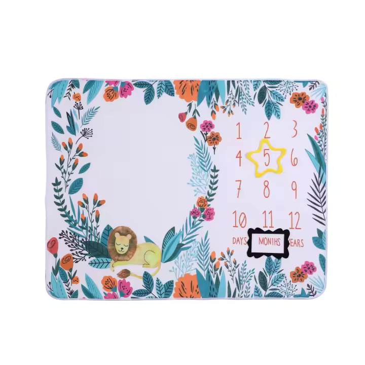 Manta Mesos Bebe de Hitos Mensuales, Manta para Foto Personalizada Bebe Recién Nasido Unisex, Alfombra Bebe Regalos Originales Personalizados. Incluye Marco para Fotos. 100x65 Cm - 1