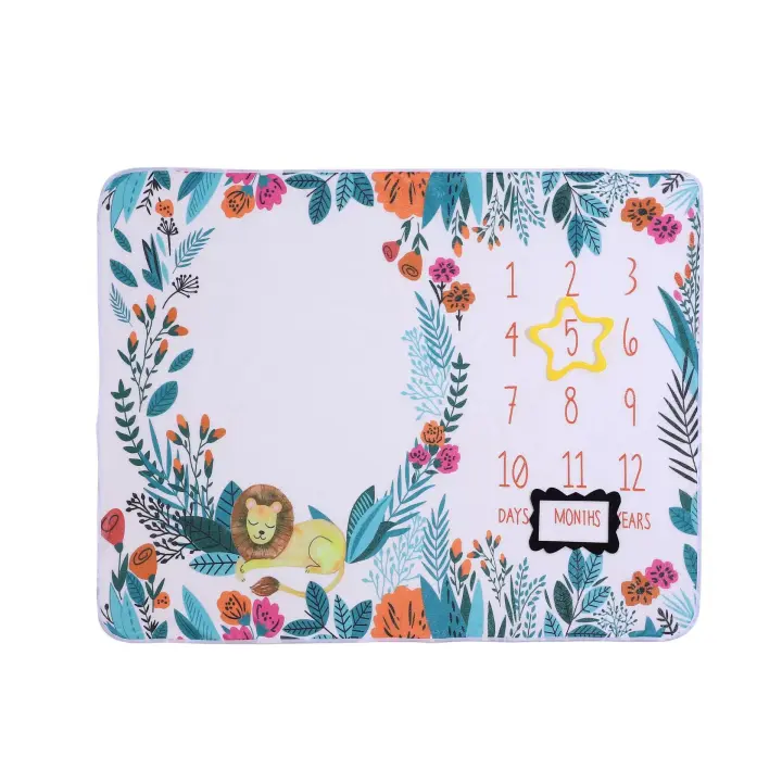 Manta Mesos Bebe de Hitos Mensuales, Manta para Foto Personalizada Bebe Recién Nasido Unisex, Alfombra Bebe Regalos Originales Personalizados. Incluye Marco para Fotos. 100x65 Cm - 1