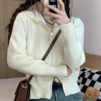 Chaqueta De Punto Corta Con Capucha Y Cremallera Estilo Minimalista Para Mujer Suave Estiramiento Ajustada Para Otoño - details 4