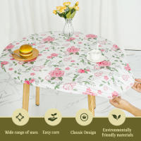 Mantel Redondo Vinilo Con Espalda De Terciopelo Tamaño 120cm Estampado Floral Cubierta Elástica Para Comedor Al Aire Libre Picnic - details 5