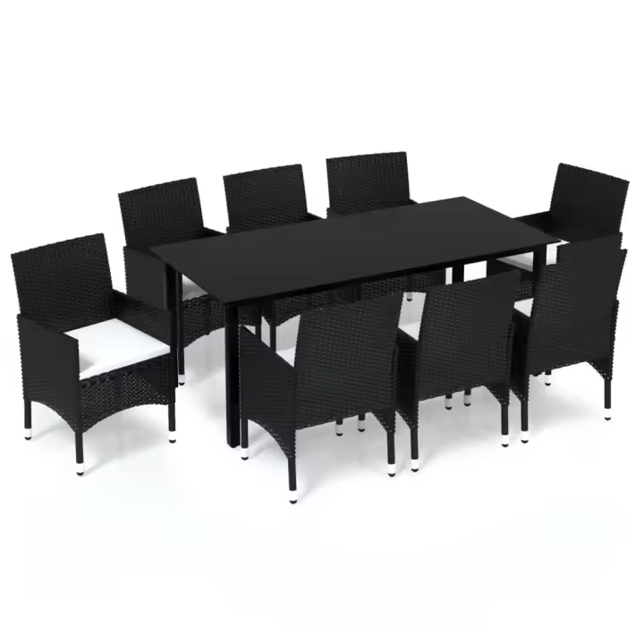 vidaXL Set de comedor de jardín 9 pzas y cojines ratán sintético negro - 1