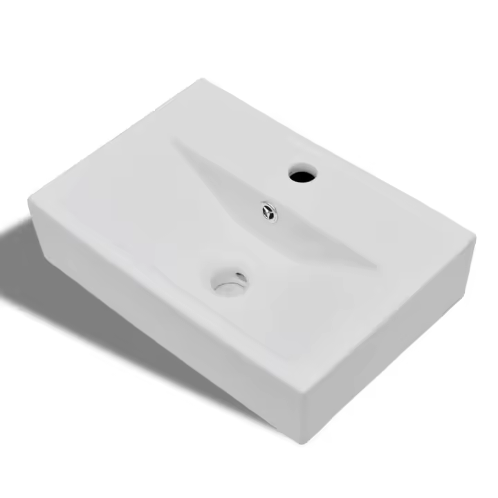 Hueco de Grifo/Desagüe Blanco fregadero Rectangular de Cerámica - 1