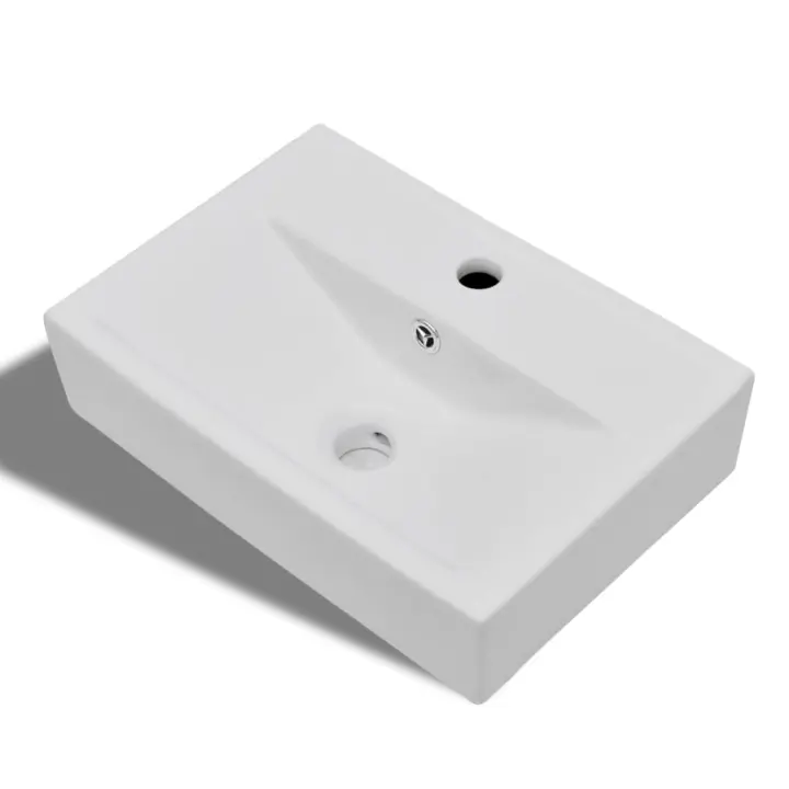 Hueco de Grifo/Desagüe Blanco fregadero Rectangular de Cerámica - 1