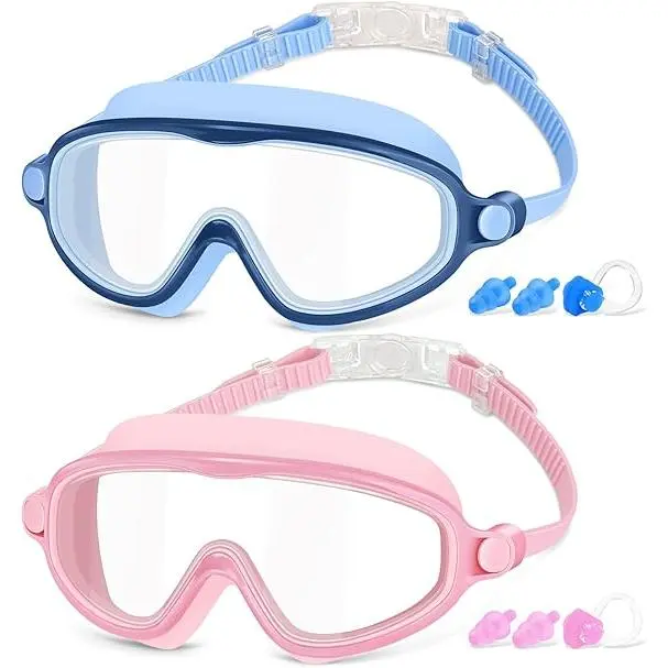 Gafas de Natation para niños de 3 a 16 años (paquete de 2), antivaho, impermeables, with Protección UV, Visión amplia y nítida, colored Rosa y Azul Claro. - 1