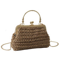 Bolso De Noche Elegante Para Mujer Con Cadena Dorada Bolso De Mano Tejido Manual Para Fiesta Banquete Clutch De Hombro Cruzado - details 7