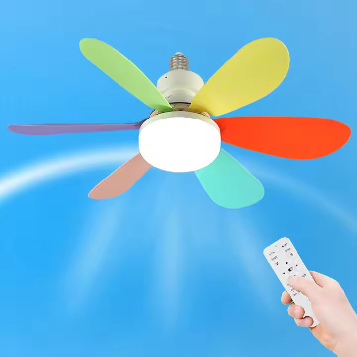 E26/E27 Tornillo Base Techo Ventilador Luz Colorido, 47cm Pequeño Regulable LED Luces Control Remoto - 1