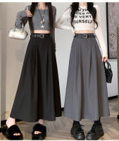Falda A-Line De Cintura Alta Para Mujer Elegante Otoño Con Cinturón Estilo Coreano Oficina Suelta De Pierna Talla Banda Umbrella - details 3