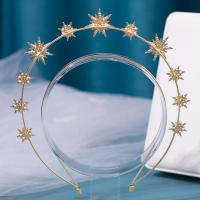 Diadema De Estrella Barroca Brillante Para Mujeres Con Doble Capa Y Hexagrama Accesorio De Boda Hecho a Mano Anillo De Pelo Delgado - details 1