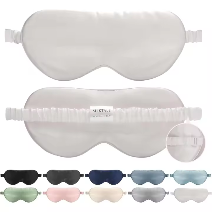 Masque pour les yeux 100 % soie de mûrier avec sangle réglable enveloppée de soie, blanc ivoire - 1