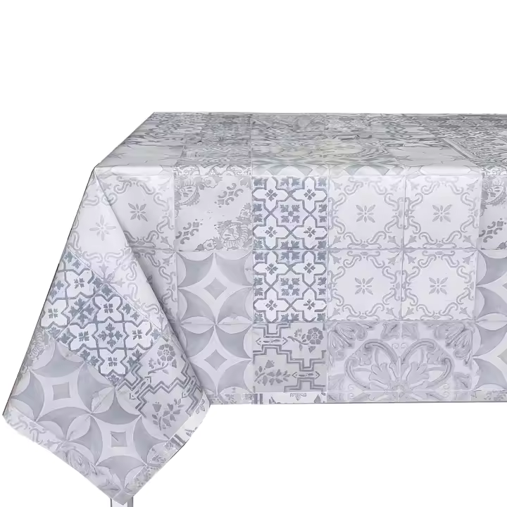 Mantel PVC, Mantel de hule lavable, Modernos, Para mesas, Tapete de cocina, Hule para tabla rectangular, Azulejo, Cerámica,  Azul grisáceo, Ocre claro, Azul 4L7 - 1