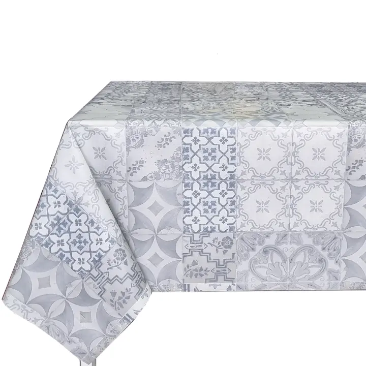 Mantel PVC, Mantel de hule lavable, Modernos, Para mesas, Tapete de cocina, Hule para tabla rectangular, Azulejo, Cerámica,  Azul grisáceo, Ocre claro, Azul 4L7 - 1