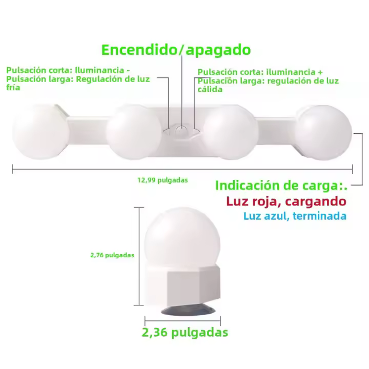 Espejo De Maquillaje LED Portátil Con Ventosa Y Luz USB Cargable Luz De Noche Para Dormitorio Y Baño Dimmable Y Sin Cable - 1