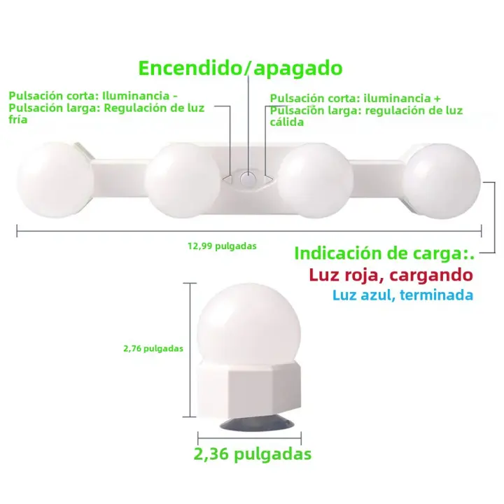 Espejo De Maquillaje LED Portátil Con Ventosa Y Luz USB Cargable Luz De Noche Para Dormitorio Y Baño Dimmable Y Sin Cable - 1