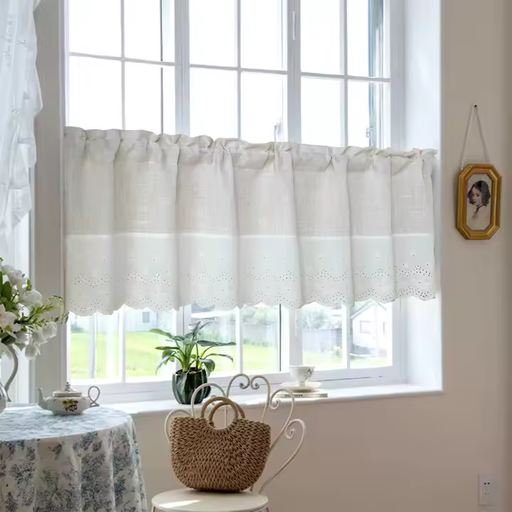 Cortinas Cortas Beige Para Cocina Con Valance Blended De Lino Natural Semi-Transparente Para Restaurante Y Oficina - 1