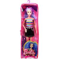 Barbie Fashionista Muñeca Pelo Violeta con Top Arcoiris, Falda Vaquera y Accesorios de Moda Mattel GRB61 - Estilo de moda irresistible para diversión sin límites - details 0