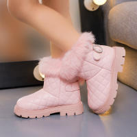 Botas De Invierno Para Niñas De Moda Con Pelo De Pluma Grueso Y Cálido Color Sólido Botas Cortas Para Niñas Estilo Británico Con Cierre SLIP-ON Talla Verdadera - details 14