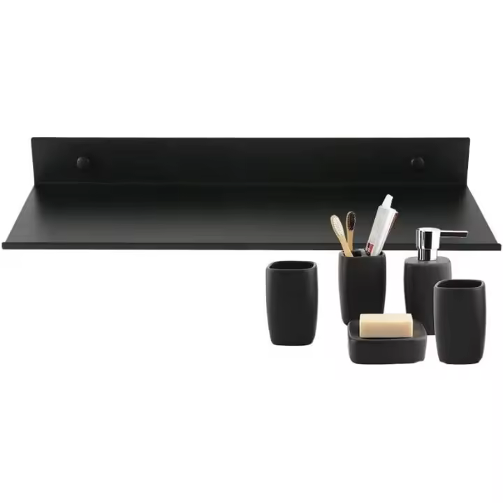 Estante de pared flotante para baño, rectangular, aluminio mate, ultrafino, duradero, elegante, para respirar cosméticos, color negro - 1